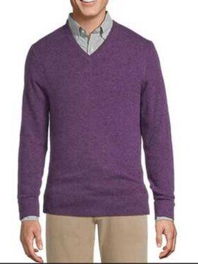 NWT Cremieux Men's Denim Purple Heathe Luxury Cashmere V-Neck Sweater